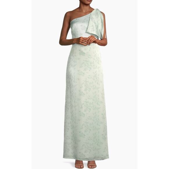 Sachin + Babi Sz 4 Chelsea Floral One-Shoulder Gown Mint Green Sage Great! - Picture 1 of 8